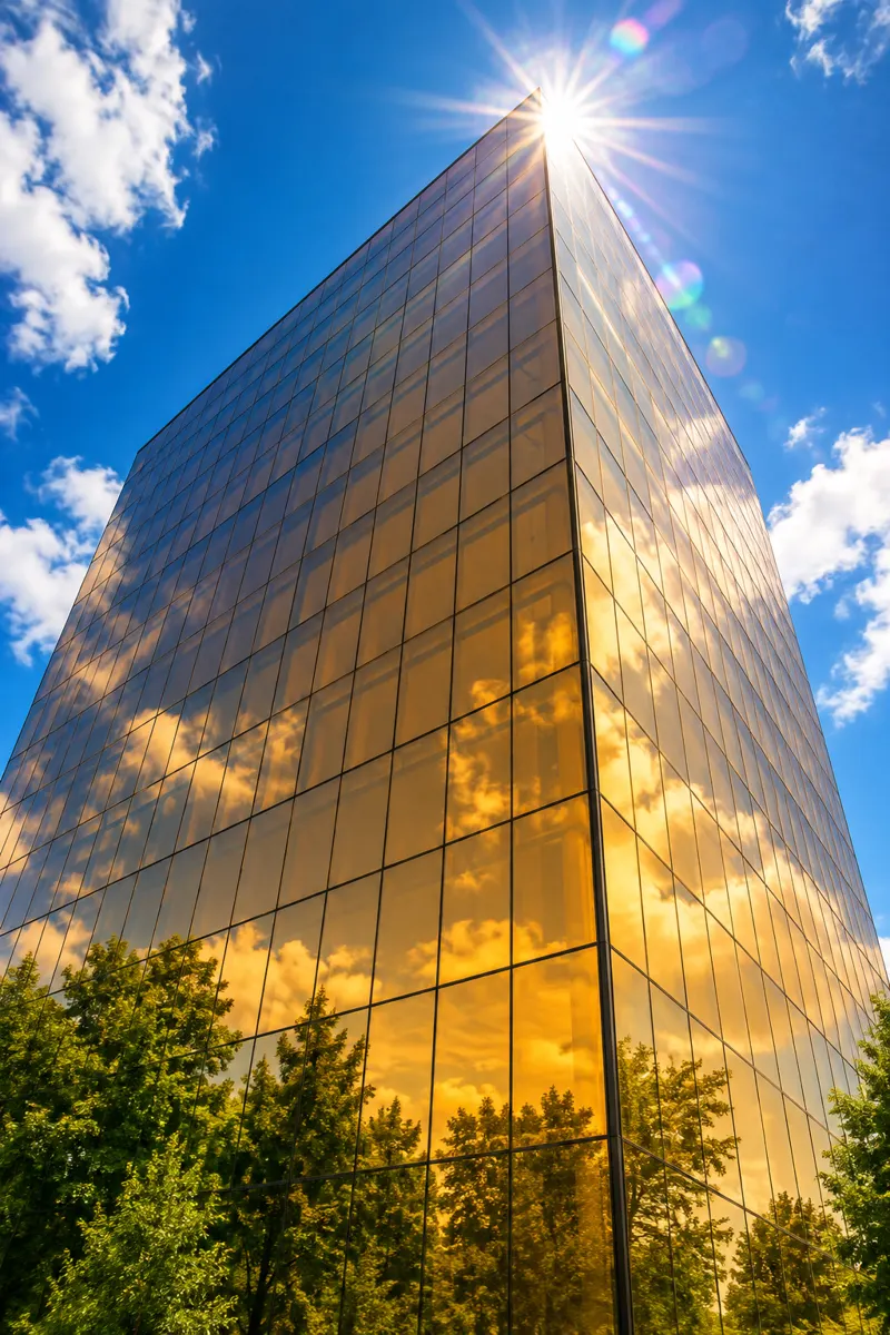 Commercial building with a semi-transparent amber solar glass facade